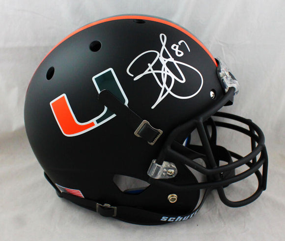 Reggie Wayne Autographed Miami Hurricanes F/S Schutt Matte Black Helmet - Beckett W Auth *Silver
