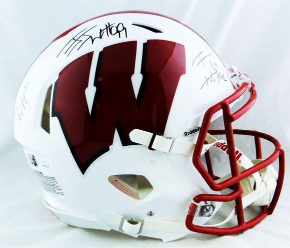 Derek/TJ/JJ Watt Signed Wisconsin Badgers White Riddell Speed Authentic Helmet- JSA W Auth