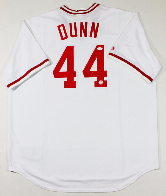 Adam Dunn Autographed Cincinnati Reds White Cooperstown Jersey- JSA Auth *Silver