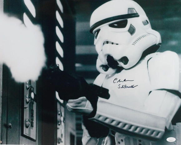 Chris Bunn Autographed Firing Gun 16x20 Photo w/ Stormtrooper - JSA Auth *Back