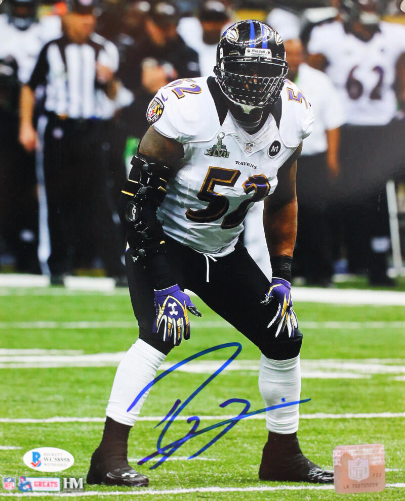 Ray Lewis Signed Ravens 8x10 In Purple Jersey PF Photo- Beckett Auth *White