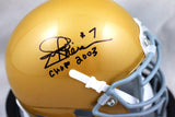 Joe Theismann Autographed Notre Dame Schutt Mini Helmet w/ CHOF 2003 - JSA Auth *Black