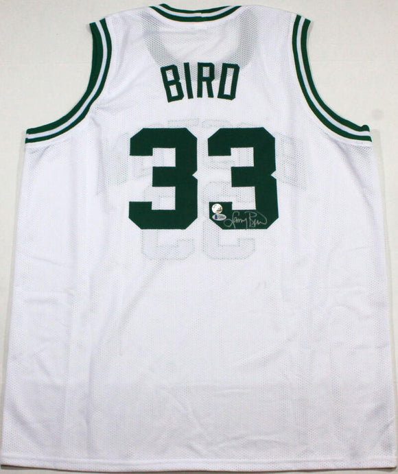 Larry Bird Autographed White Pro Basketball Jersey- Beckett Auth *R3