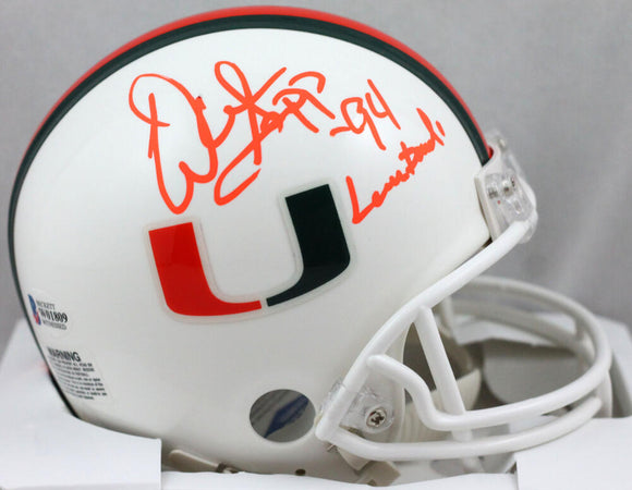 Warren Sapp Autographed Miami Hurricanes Mini Helmet w/ Insc - Beckett W Auth