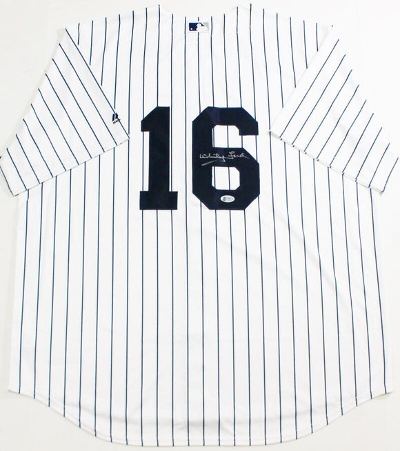 Whitey Ford Autographed New York Yankees White P/S Majestic Jersey - Beckett W Auth *6