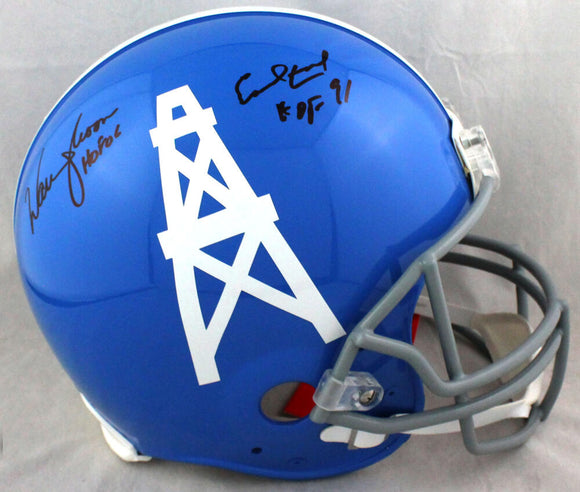 Warren Moon Earl Campbell Autographed Houston Oilers 60-62 TB Authentic Helmet w/HOF - Beckett W Auth