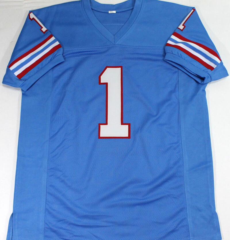 Warren Moon Autographed Blue Pro Style Jersey w/ HOF - Beckett W Auth – The  Jersey Source