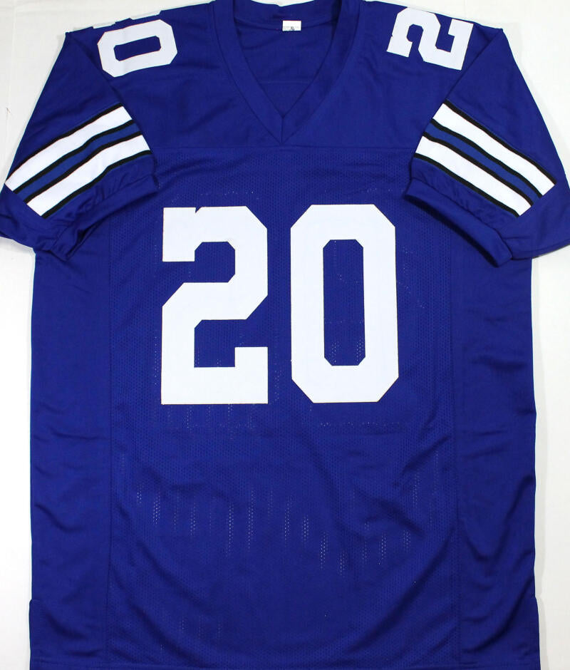 The Jersey Source Autographs Marshall Faulk Autographed White/Blue Pro Style Jersey w/SB- Beckett W*Silver *2