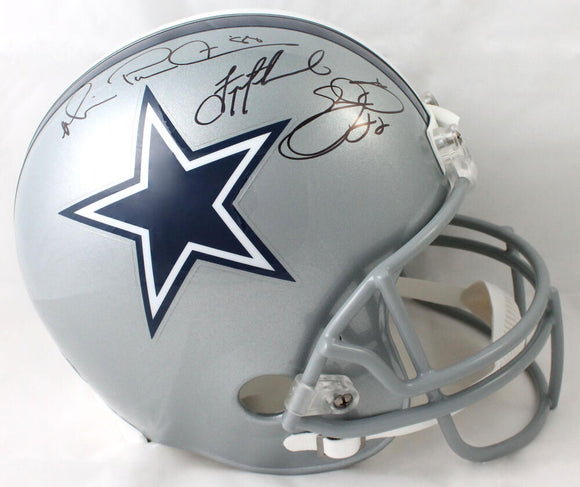 Aikman Irvin Smith Autographed Dallas Cowboys F/S Helmet- JSA W Auth *Emmit Front