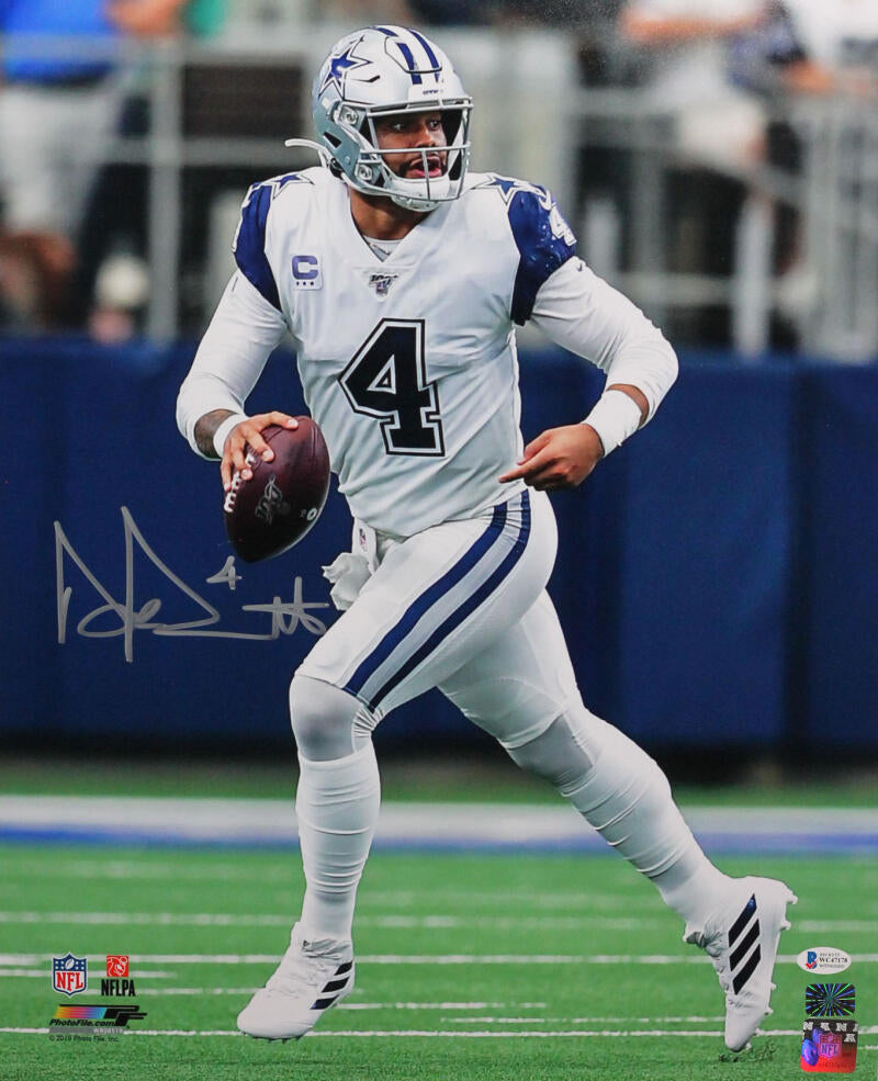 Dak Prescott Autographed Dallas Cowboys 16x20 PF Scramble White