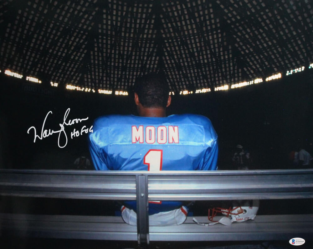 Warren Moon Autographed Houston Oilers 16x20 On Bench Photo w/HOF