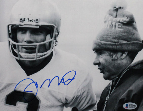 Joe Montana Autographed Notre Dame 8x10 B&W w/ Coach Photo - Beckett Auth *Blue