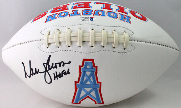 Warren Moon Autographed Houston Oilers Logo Football w/HOF - Beckett W Auth *Black