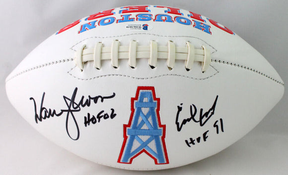 Warren Moon Earl Campbell Autographed Houston Oilers Logo Football w/HOF - Beckett W Auth *Black