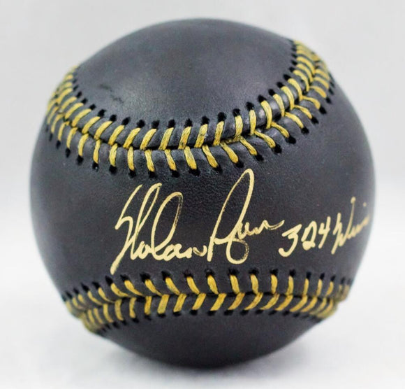 Nolan Ryan Autographed Rawlings OML Black Baseball W/ 324 Wins- AI Verified Auth
