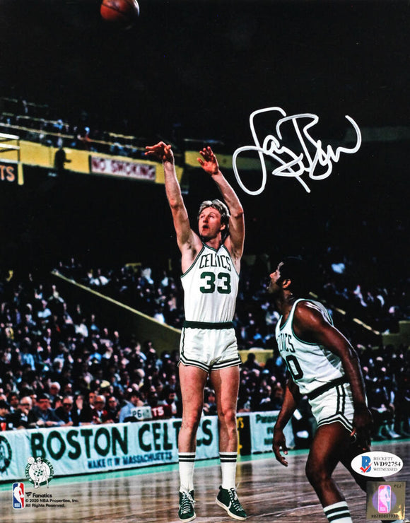 Larry Bird Autographed Boston Celtics 8x10 FP Jump Shot Photo - Beckett W Auth *White