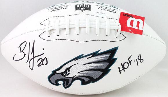 Brian Dawkins Autographed Philadelphia Eagles Logo Football w/ HOF 18 - JSA W Auth