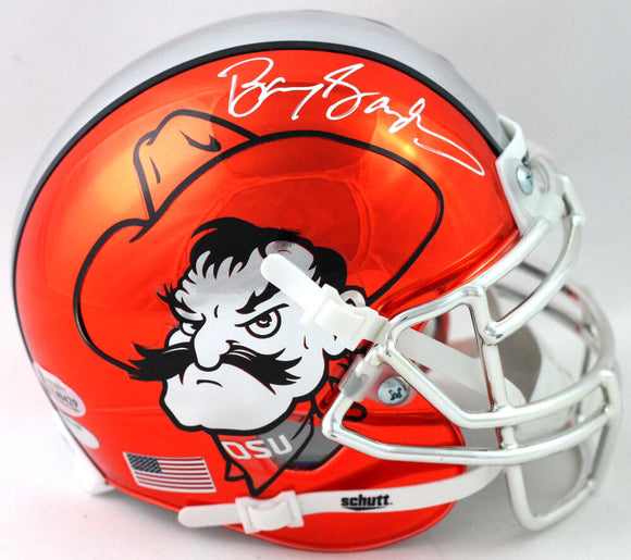 Barry Sanders Autographed OSU Cowboys Pistol Pete Chrome Mini Helmet - Beckett Auth *White