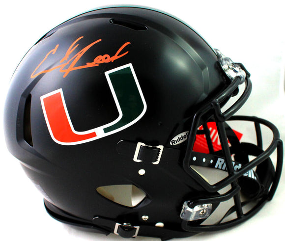 Ed Reed Autographed Miami Hurricanes F/S Black Speed Authentic Helmet - Beckett W Auth *Orange