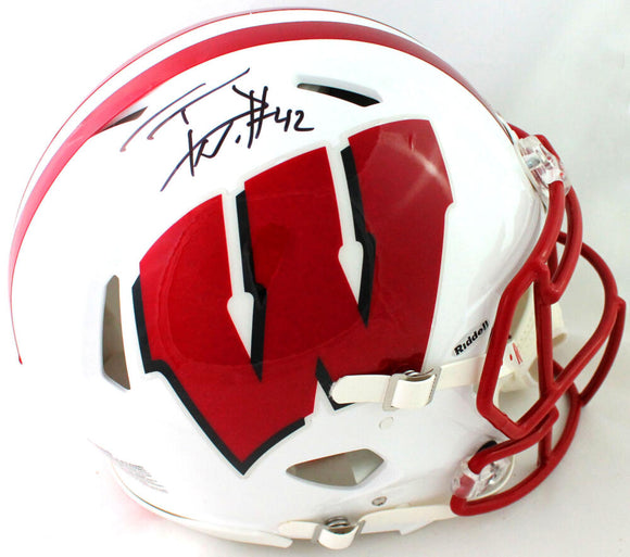 TJ Watt Autographed Wisconsin Badgers Speed Authentic Helmet - Beckett W Auth *Black