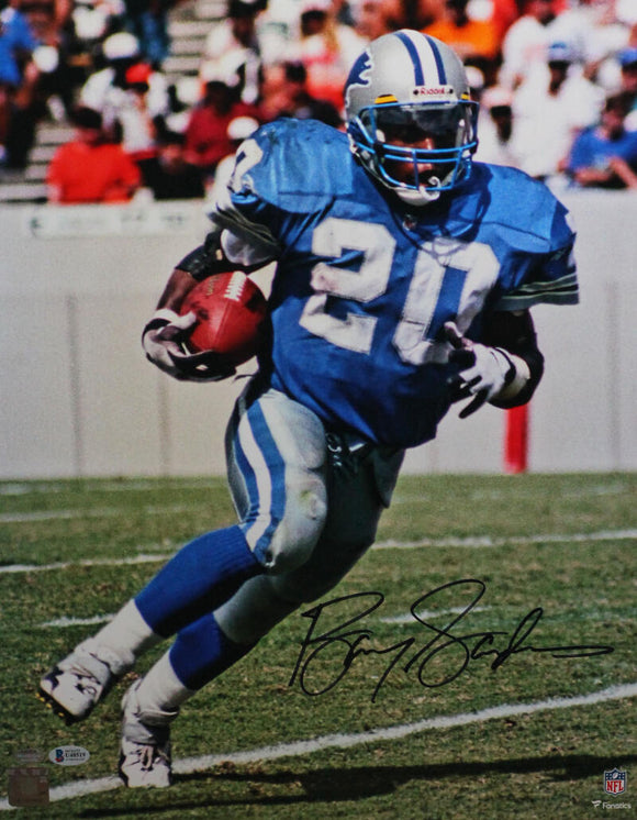 Barry Sanders Autographed Detroit Lions 16x20 FP Running Photo - Beckett Auth *Black