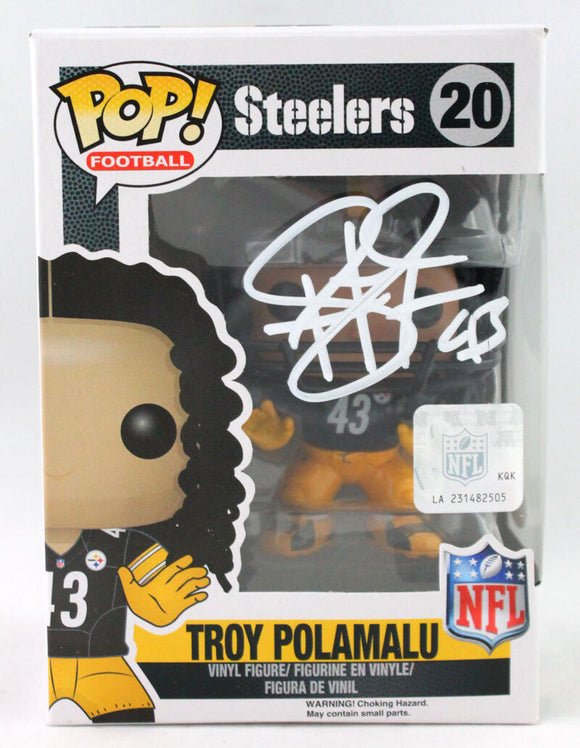 Troy Polamalu Autographed Pittsburgh Steelers Funko Pop Figurine #20- Beckett W *White