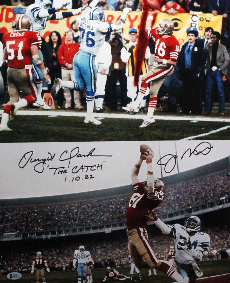 Joe Montana Dwight Clark Signed 49ers 16x20 The Catch V Photo- Beckett W  *Blk