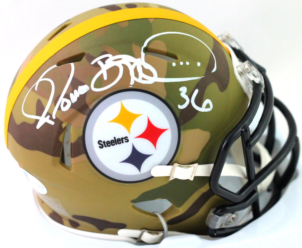 Jerome Bettis Autographed Pittsburgh Steelers Camo Speed Mini Helmet - –  The Jersey Source