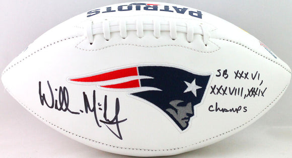 Willie McGinest Autographed New England Patriots Logo Football W/ Insc- Beckett W *Black