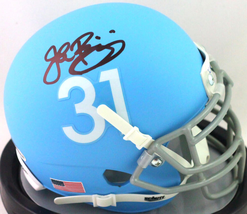 John Riggins Autographed KU Schutt Baby Blue Mini Helmet- Beckett W *B –  The Jersey Source