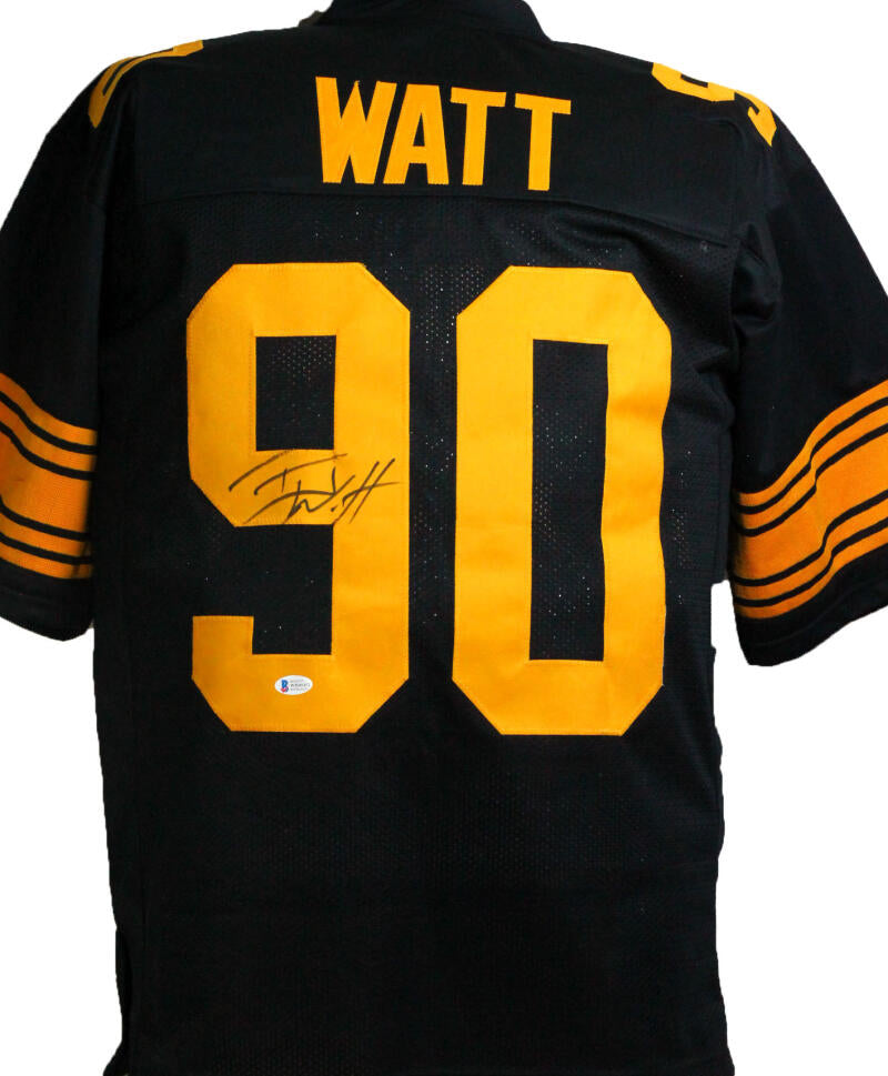 The Jersey Source Autographs TJ Watt Autographed Black w/ Yellow Numbers Pro Style Jersey - Beckett W Auth *9