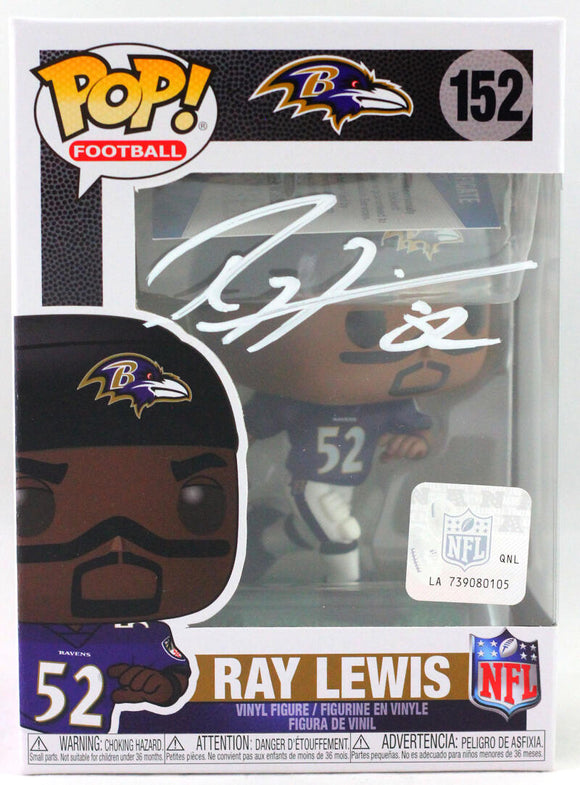 Ray Lewis Autographed Ravens Funko Pop Figurine #152- Beckett Witness *White