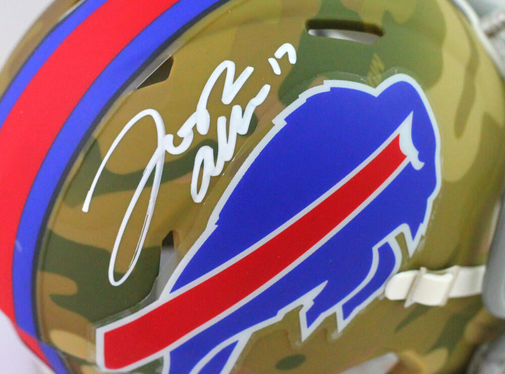 Josh Allen Autographed Buffalo Bills Camo Mini Helmet- Beckett W