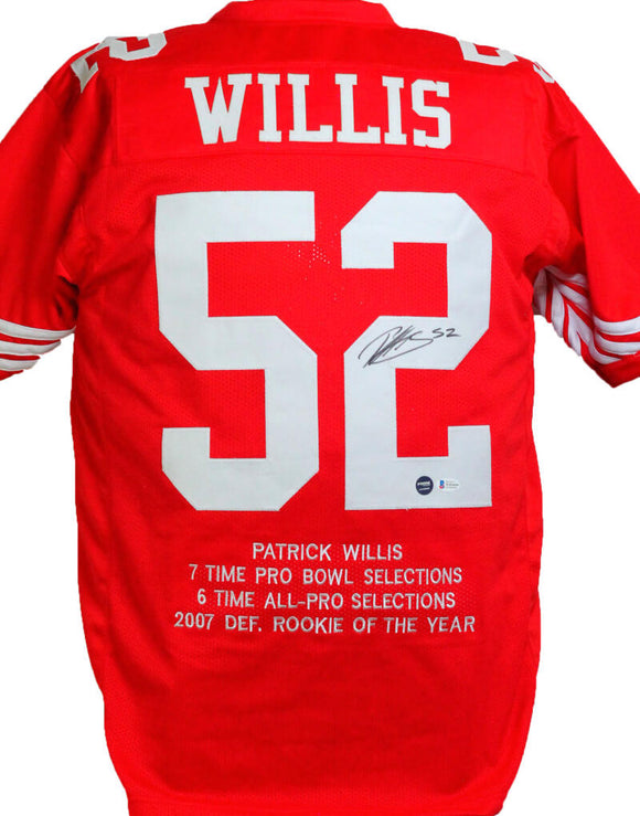 Patrick Willis Autographed Red Pro Style STAT Jersey *2- Beckett W *Black
