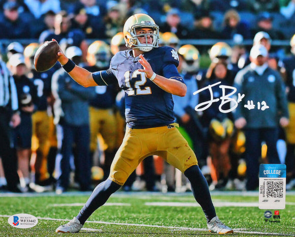Ian Book Autographed Notre Dame Passing FP 8X10 Photo- Beckett W *White