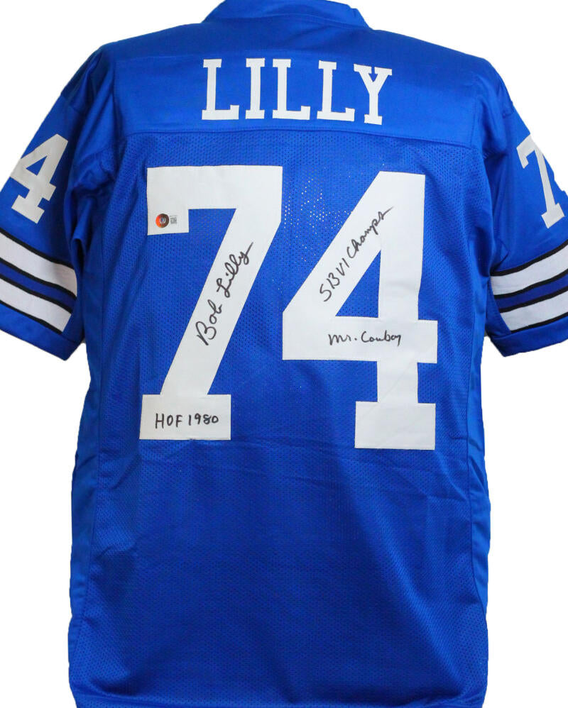 The Jersey Source Bob Lilly Autographed Blue Pro Style Jersey w/ 3 Insc- Beckett W *Black