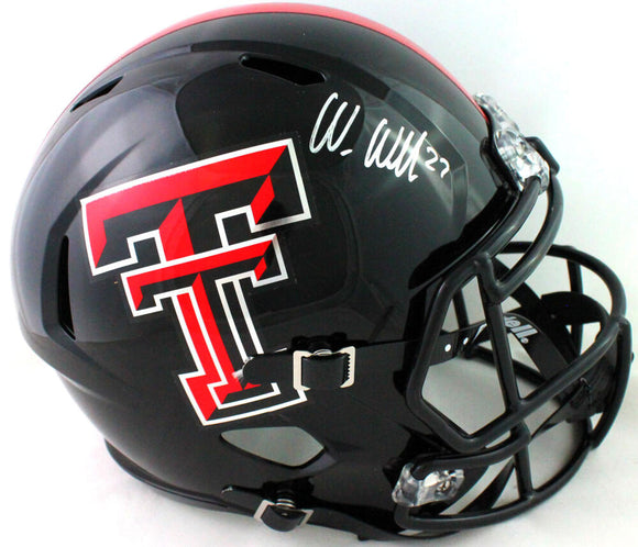 Wes Welker Autographed Texas Tech Full Size Speed Helmet- Beckett W *Silver