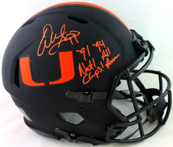 Warren Sapp Signed Miami Hurricanes Authentic Eclipse Speed FS Helmet 2Insc-Beckett W*Orange Image 1