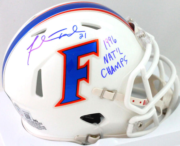 Fred Taylor Autographed Gators White 2015 Speed Mini Helmet Insc- Beckett W*Blue