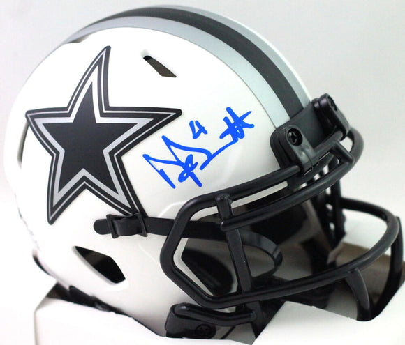 Dak Prescott Autographed Dallas Cowboys Lunar Speed Mini Helmet- Beckett W *Blue