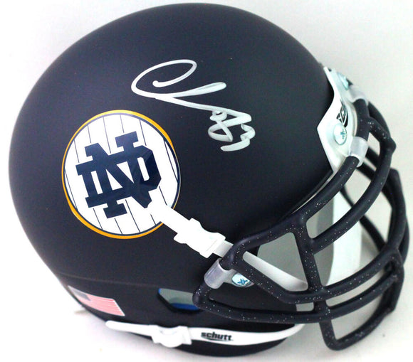 Chase Claypool Autographed Notre Dame Blue Alternate Mini Helmet- Beckett W *Sil