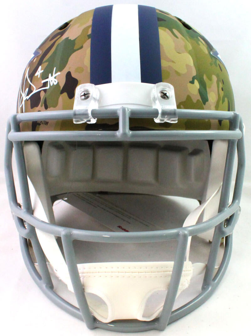 Dak Prescott Autographed Dallas Cowboys Camo Mini Helmet- Beckett W *W –  The Jersey Source