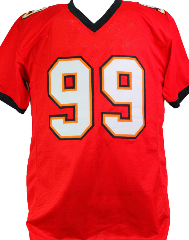 The Jersey Source Warren Sapp Autographed Red Pro Style Stat Jersey w/ Hof- Beckett W *Black