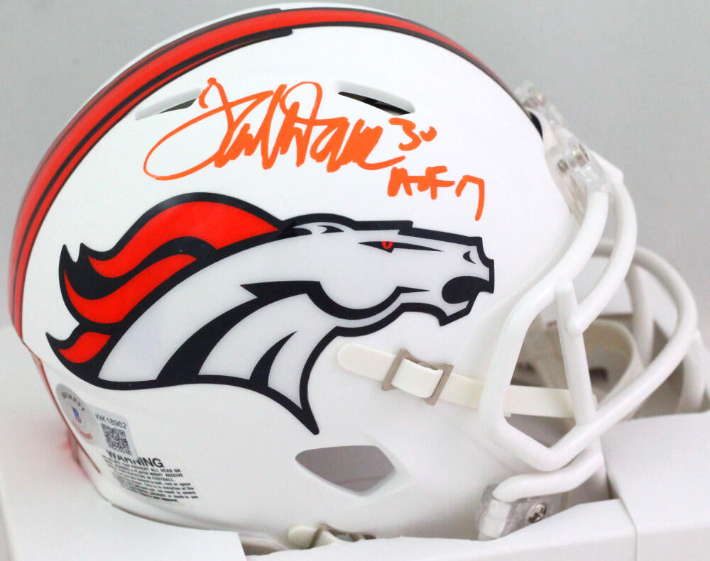 Terrell Davis Autographed Broncos Flat White Mini Helmet w HOF