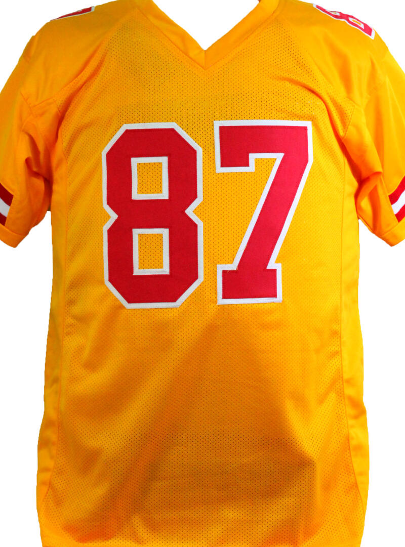 Travis Kelce Signed Kansas City Yellow Large Football Jersey (Beckett)