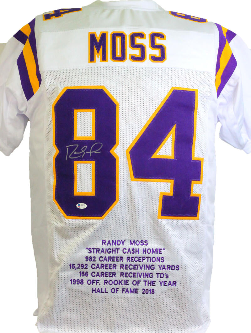 Randy Moss Minnesota Vikings Autographed Purple Pro Style STAT