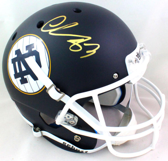 Chase Claypool Autographed Notre Dame Blue Alternate F/S Helmet- Beckett W *Gold