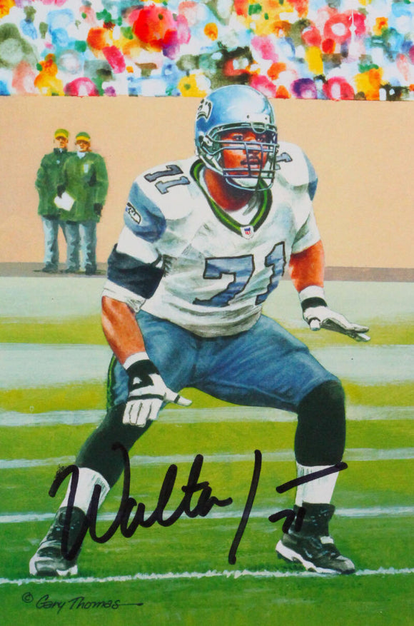 Walter Jones Autographed Philadelphia Eagles Goal Line Art Card- Beckett *Black