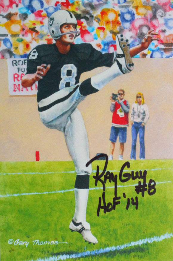 Ray Guy Autographed Las Vegas Raiders Goal Line Art Card w/ HOF- Beckett *Black
