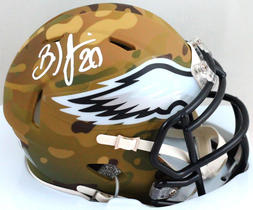 Brian Dawkins Autographed Eagles Camo Speed Mini Helmet- Beckett W